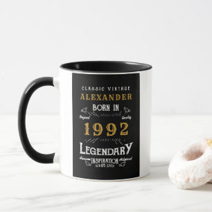30. Geburtstag 1992 Name Vintag Schwarz Gold hinzu Tasse