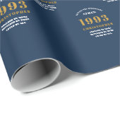 30. Geburtstag 1993 Blauer Gold Name Geschenkpapier (Rolleneckpunkt)