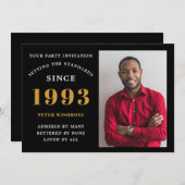 30. Geburtstag 1993 Name Foto Black Gold Einladung (Vorne/Hinten)