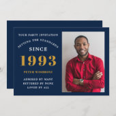 30. Geburtstag 1993 Name Foto Blue Gold Einladung (Vorne/Hinten)