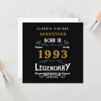 30. Geburtstag 1993 Retro Black Gold Grußkarte