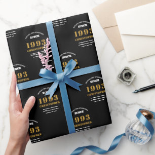 30. Geburtstag 1993 Schwarzer Gold-Name Geschenkpapier