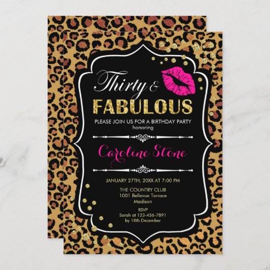 30. Geburtstag - 30. Fabelhafte Leopardendrucke Einladung (Vorne/Hinten)