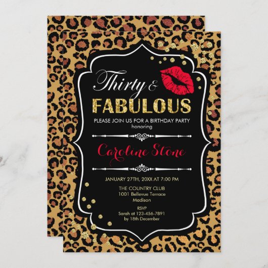 30. Geburtstag - 30. Fabelhafte Leopardendrucke Einladung (Vorne/Hinten)