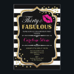 30. Geburtstag - 30 fabelhafte schwarze Rosa Gold Einladung<br><div class="desc">Einladung zum 30. Geburtstag. Elegantes Schwarz-weißes Design mit Imitate Glitzer Gold. Verfügt über rosa Lippen Kuss,  Schwarz-weiße Streifen,  Konfetti und Skript-Schriftart. Ideal für eine elegante Geburtstagsfeier. 30 Fabelhaft! Nachricht,  wenn Sie weitere Anpassungen benötigen.</div>