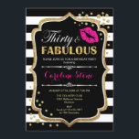30. Geburtstag - 30 fabelhafte schwarze Rosa Gold Einladung<br><div class="desc">Einladung zum 30. Geburtstag. Elegantes Schwarz-weißes Design mit Imitate Glitzer Gold. Verfügt über rosa Lippen Kuss,  Schwarz-weiße Streifen,  Konfetti und Skript-Schriftart. Ideal für eine elegante Geburtstagsfeier. 30 Fabelhaft! Nachricht,  wenn Sie weitere Anpassungen benötigen.</div>