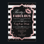 30. Geburtstag - 30 fabelhafte Schwarze Rose Gold Einladung<br><div class="desc">Einladung zum 30. Geburtstag. Elegantes Schwarz-weißes Design mit Imitate Glitzer Rose Gold. Verfügt über rosa Lippen Kuss,  Schwarz-weiße Streifen,  Konfetti und Skript-Schriftart. Ideal für eine elegante Geburtstagsfeier. 30 Fabelhaft! Nachricht,  wenn Sie weitere Anpassungen benötigen.</div>