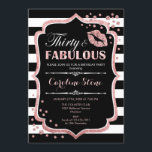 30. Geburtstag - 30 fabelhafte Schwarze Rose Gold Einladung<br><div class="desc">Einladung zum 30. Geburtstag. Elegantes Schwarz-weißes Design mit Imitate Glitzer Rose Gold. Verfügt über rosa Lippen Kuss,  Schwarz-weiße Streifen,  Konfetti und Skript-Schriftart. Ideal für eine elegante Geburtstagsfeier. 30 Fabelhaft! Nachricht,  wenn Sie weitere Anpassungen benötigen.</div>