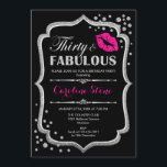 30. Geburtstag - 30. Fabelhaftes Schwarz-Rosa-Silb Einladung<br><div class="desc">Einladung zum 30. Geburtstag. Elegantes Schwarz-weißes Design mit Imitaten Glitzer Silber. Enthält rosa Lippen Kuss,  Konfetti und Script-Schriftart. Ideal für eine elegante Geburtstagsfeier. 30 Fabelhaft! Nachricht,  wenn Sie weitere Anpassungen benötigen.</div>