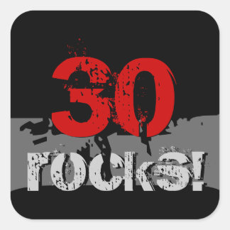 30 Geburtstag - 30 Steine! Grunge Rot und Schwarz Quadratischer Aufkleber