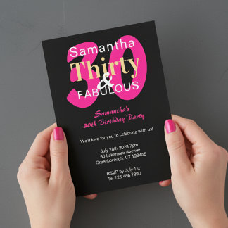 30. Geburtstag 30 und fabelhaftes Hot Pink Black P Einladung