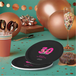 30. Geburtstag 30 und fabelhaftes Hot Pink Black P Pappteller