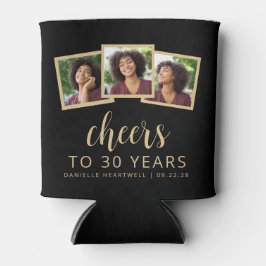 30. Geburtstag 3-Foto Black Gold Script Cheers Dosenkühler