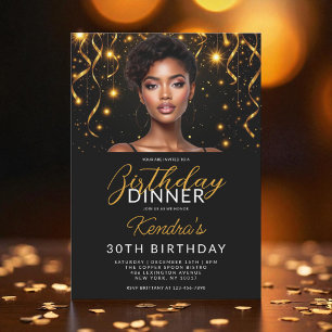 30. Geburtstag Abendessen Gold und Black Foto Einladung