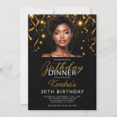 30. Geburtstag Abendessen Gold und Black Foto Einladung (Vorderseite)