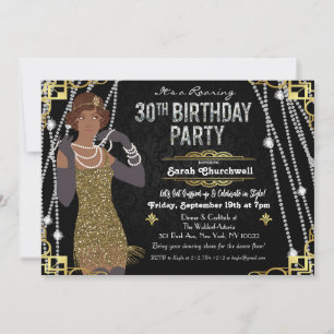 30. Geburtstag Afroamerikanisches Flapper-Mädchen Einladung