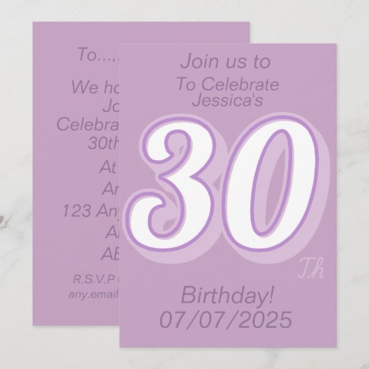 30. Geburtstag Anpassbare Party Einladung (Vorne/Hinten)
