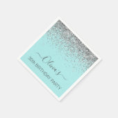 30. Geburtstag Aqua Blue Aquamarin Silver Glitzer Serviette (Ecke)