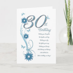 30. Geburtstag aquamarin mit Blume und Schmetterli Karte