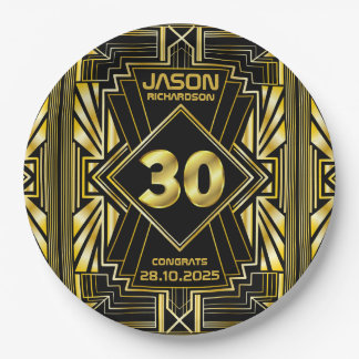 30. Geburtstag Art Deco Gold Black Great Gatsby Pappteller