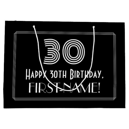 30. Geburtstag — Art Deco Inspiriert Look "30" & N Große Geschenktüte (Rückseite)