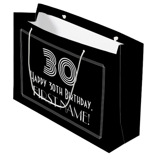 30. Geburtstag — Art Deco Inspiriert Look "30" & N Große Geschenktüte (Vorderseite Schrägansicht)