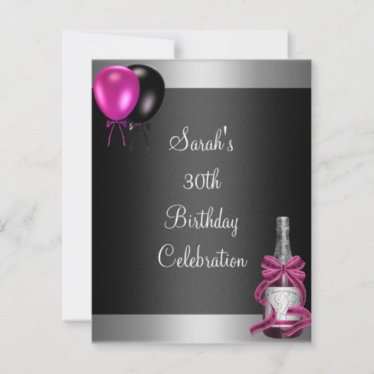 30. Geburtstag Balloons Champagne Silver Pink Einladung (Vorderseite)