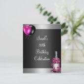 30. Geburtstag Balloons Champagne Silver Pink Einladung (Stehend Vorderseite)