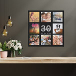 30. Geburtstag benutzerdefinierte Foto Collage sch Künstlicher Leinwanddruck<br><div class="desc">Ein einzigartiges 30. Geburtstagsgeschenk oder Sake, das ihr Leben mit einer Collage von 8 deiner Fotos feiert. Fügen Sie Bilder von ihrer Familie, Freunden, Haustieren, Hobbys oder Traumreise Ziel. Personalisieren und fügen Sie einen Namen, Alter 30 und ein Datum. Weiße und graue Buchstaben. Ein schicker schwarzer Hintergrund. Diese Leinwand ist...</div>