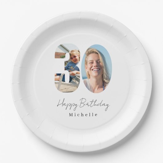 30. Geburtstag Benutzerdefinierte Foto-Papiertelle Pappteller (Vorderseite)