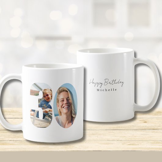 30. Geburtstag Benutzerdefinierte Zwei-Foto- Kaffeetasse