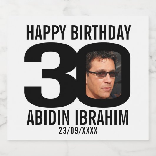 30. Geburtstag, benutzerdefiniertes Foto Bierflaschenetikett (Einzelnes Label)