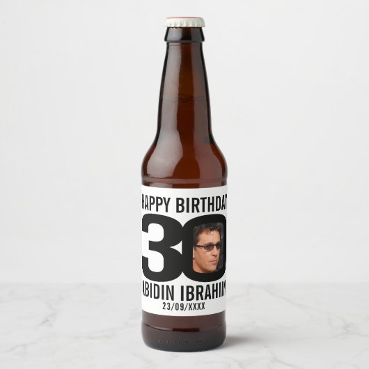 30. Geburtstag, benutzerdefiniertes Foto Bierflaschenetikett (Vorderseite)
