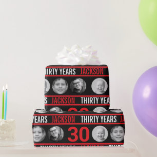 30. Geburtstag benutzerdefiniertes Foto rot und sc Geschenkpapier