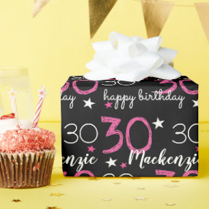 30. Geburtstag Benutzerdefiniertes Rosa Schwarzes  Geschenkpapier