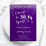 30. Geburtstag - Bis 30 Jahre Lila Silber Einladung<br><div class="desc">Einladung zum 30. Geburtstag. Bis 30 Jahre! Elegantes Design in lila,  weiß und silber. Mit Champagnergläsern,  Script-Schriftart und Glitzer silber Konfetti. Ideal für eine stilvolle 30. Geburtstagsfeier. Personalisieren Sie Ihre persönlichen Daten. Kann für jedes Alter angepasst werden.</div>