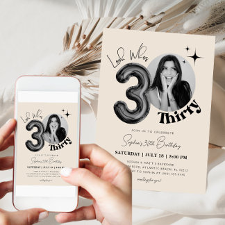 30. Geburtstag Black Beige Modernes Foto Einladung
