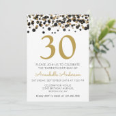 30. Geburtstag Black Gold Glitzer Sparkle Confetti Einladung (Stehend Vorderseite)