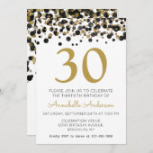 30. Geburtstag Black Gold Glitzer Sparkle Confetti Einladung (Vorne/Hinten)
