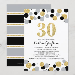 30. Geburtstag Black Gold Gray Glitzer Confetti Einladung