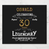 30. Geburtstag Black Gold Legendary Funny Bierflaschenetikett (Einzelnes Label)