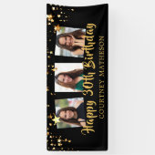 30. Geburtstag Black Gold Stars Foto Personalisier Banner (Vertikal)