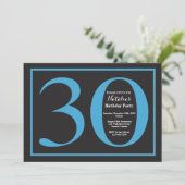 30. Geburtstag Blaue und schwarze Halbpension Einladung (Stehend Vorderseite)