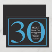 30. Geburtstag Blaue und schwarze Halbpension Einladung (Vorne/Hinten)