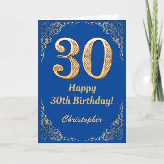 30. Geburtstag Blue and Gold Glitzer Frame Karte (Vorderseite)