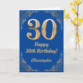 30. Geburtstag Blue and Gold Glitzer Frame Karte (Gelbe Blume)