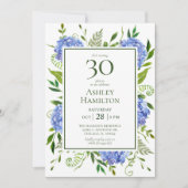 30. Geburtstag Blue Hydrangeas Einladung (Vorderseite)