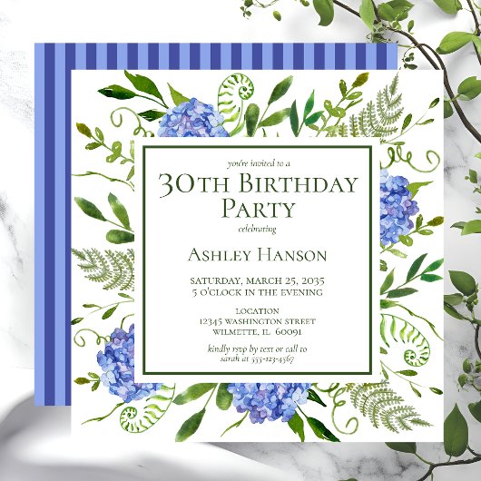 30. Geburtstag Blue Hydrangeas Einladung