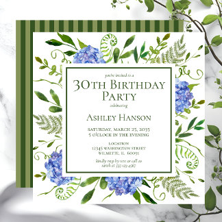 30. Geburtstag Blue Hydrangeas Einladung