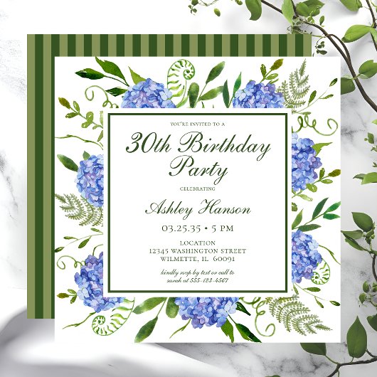 30. Geburtstag Blue Hydrangeas Script Einladung